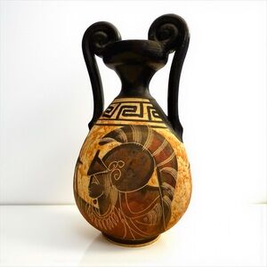 Handmade Greek Amphora Vase – Warrior Scene Hand-Painted in Greece